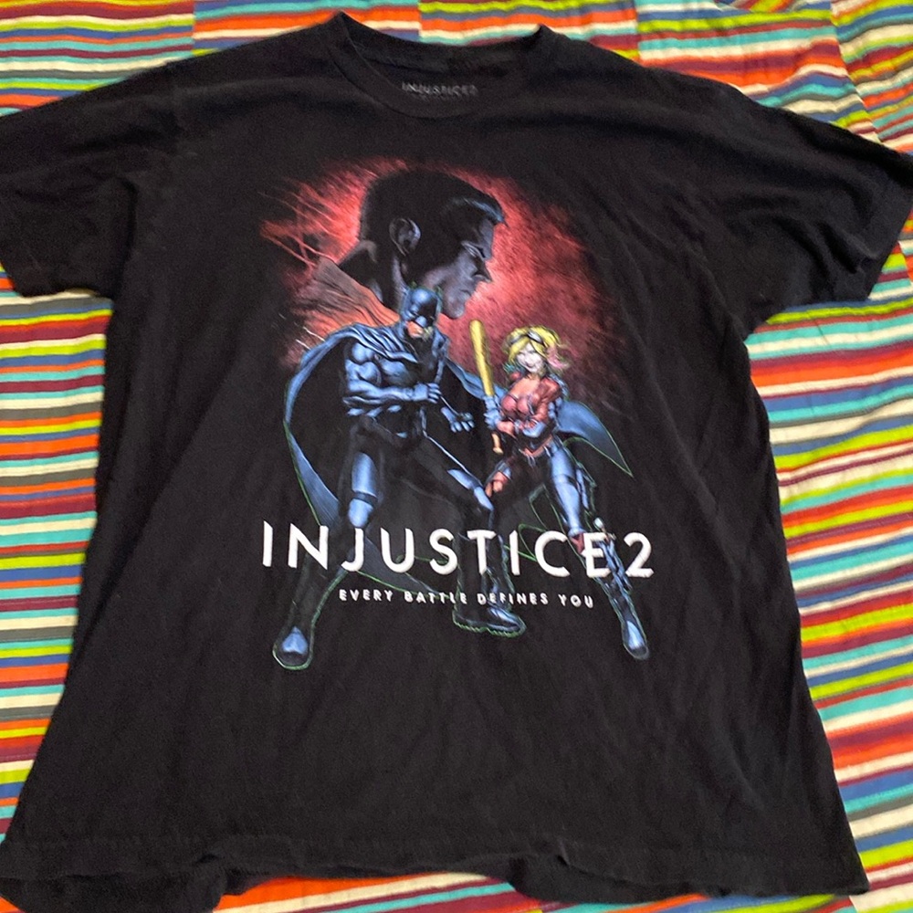 Injustice 2 Mens T-Shirt LARGE Black Batman Harley Quinn Superman Every Battle